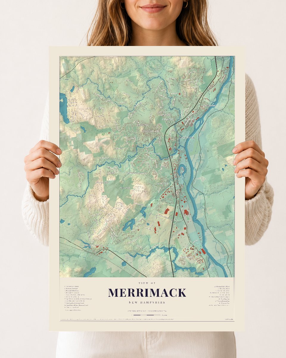 Merrimack, New Hampshire map print, 12 x 18 archival matte print