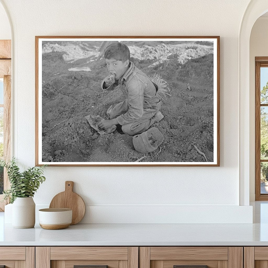 Mexican Boy Eating Breakfast in Carrot Field 1939 - Available at KNOWOL