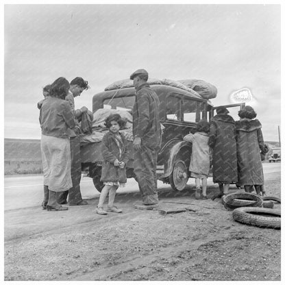 Mexican Migrant Family with Tire Trouble Seeking Work in California 1936 - Available at KNOWOL