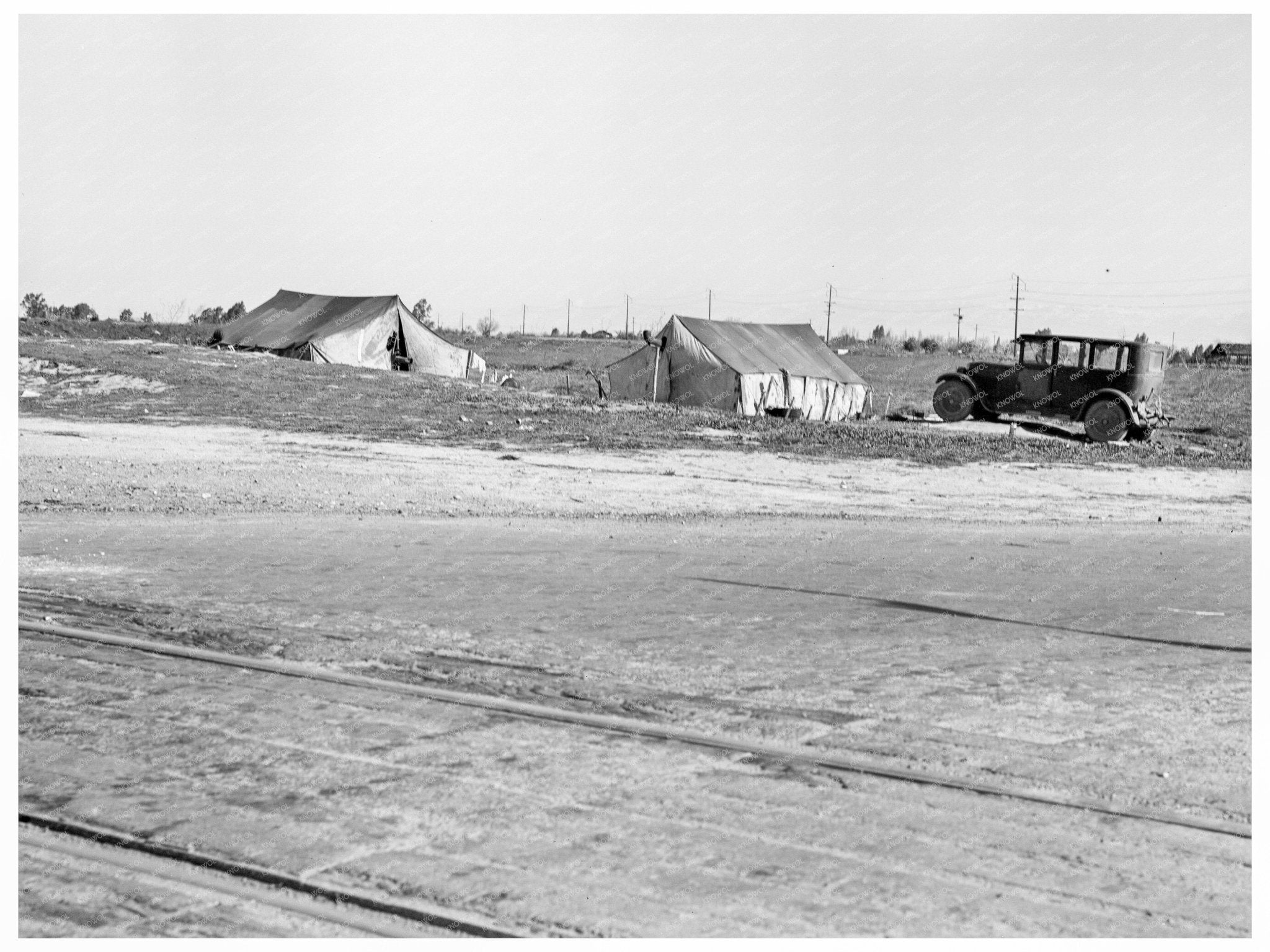 Migrant Tents Along Southern Pacific Railroad February 1939 - Available at KNOWOL