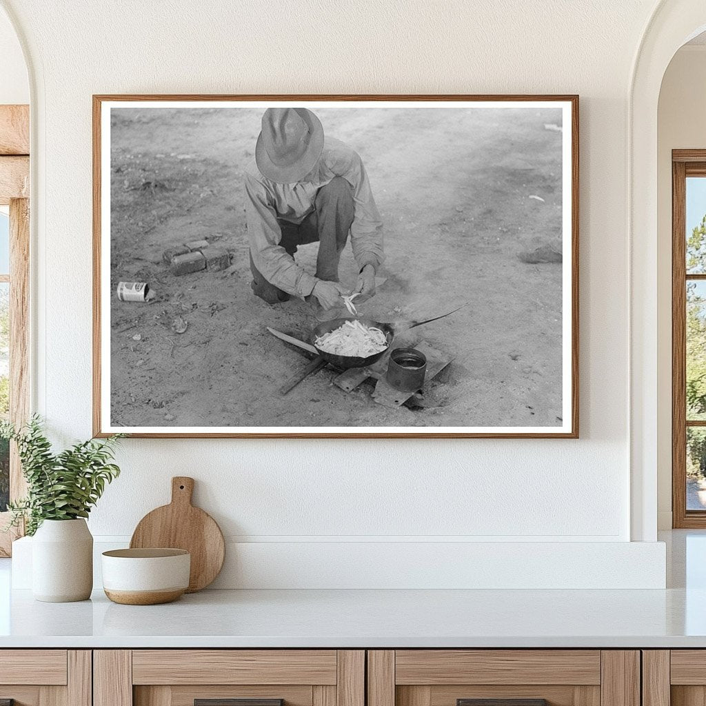 Migrant Worker Cooking Over Campfire Edinburg Texas 1939 - Available at KNOWOL