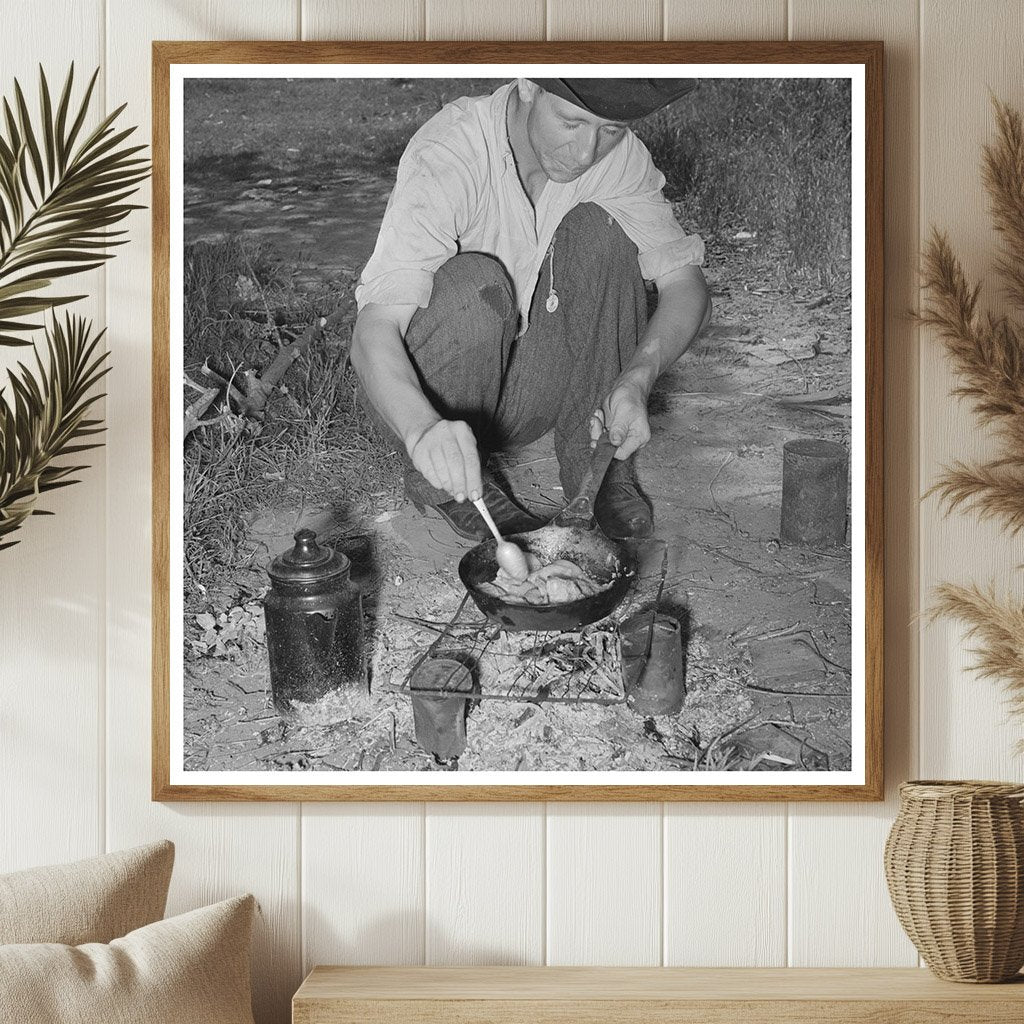 Migrant Worker Cooking Over Wood Fire June 1939 - Available at KNOWOL