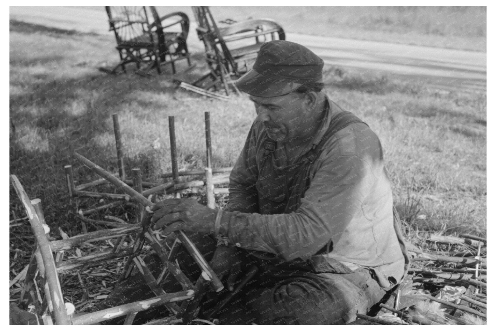 Migrant Worker Crafting Cane Chairs Louisiana 1938 - Available at KNOWOL