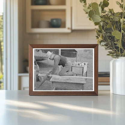 Migrant Worker Sawing Wood in Harlingen Texas 1939 - Available at KNOWOL