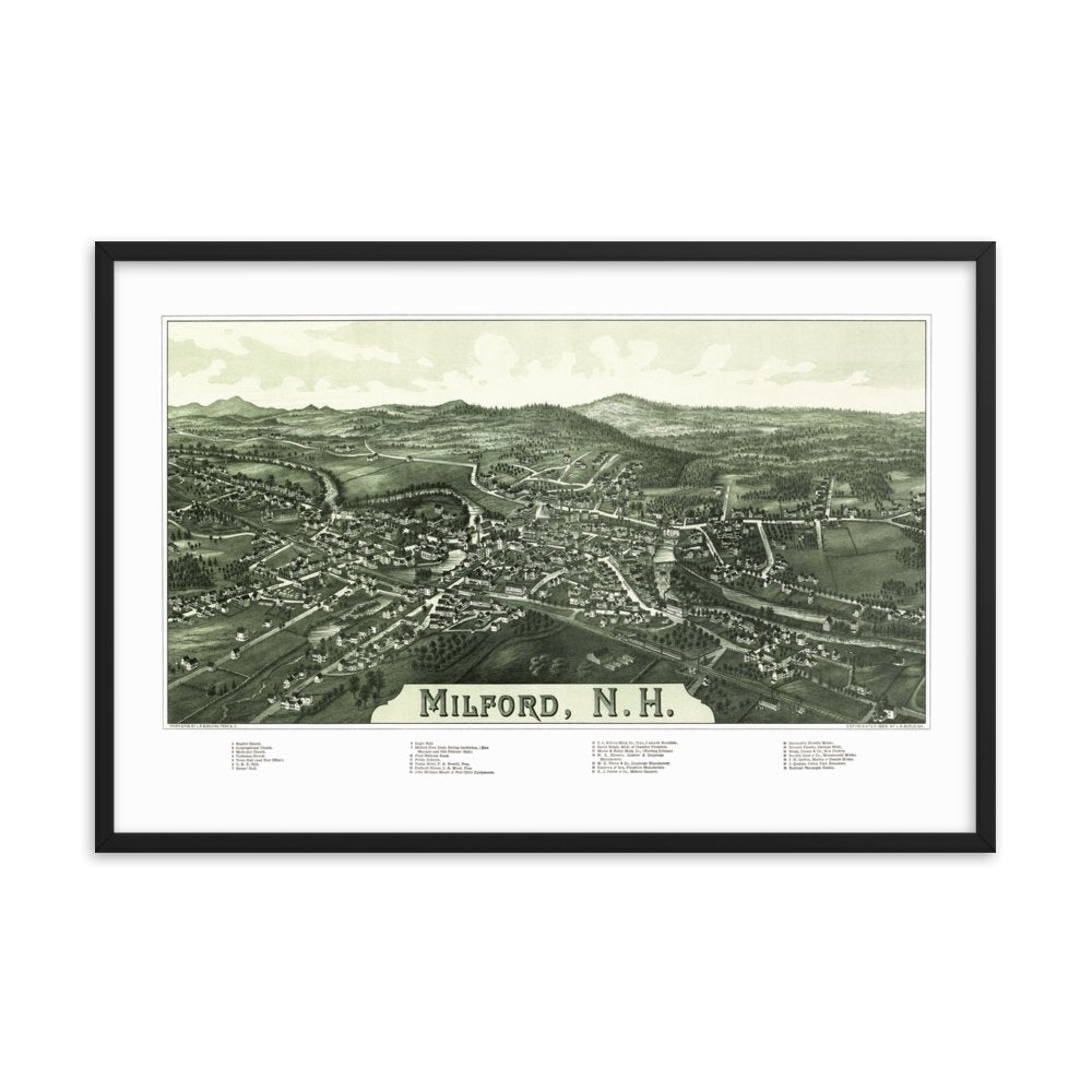 Milford, New Hampshire 1886 Framed - Available at KNOWOL