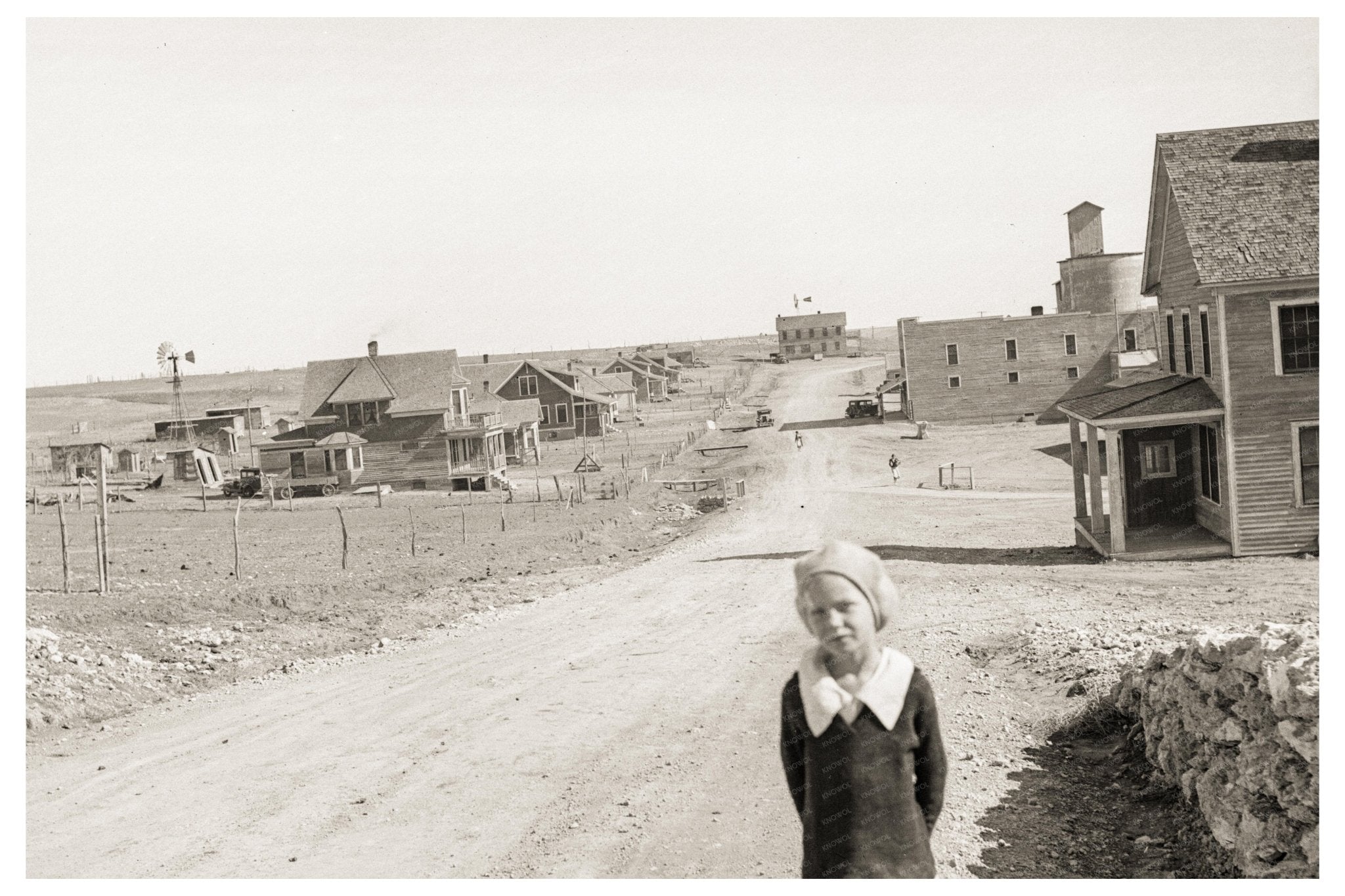 Mills New Mexico Town Scene May 1935 Abandoned Grain Elevator and Closed Bank - Available at KNOWOL