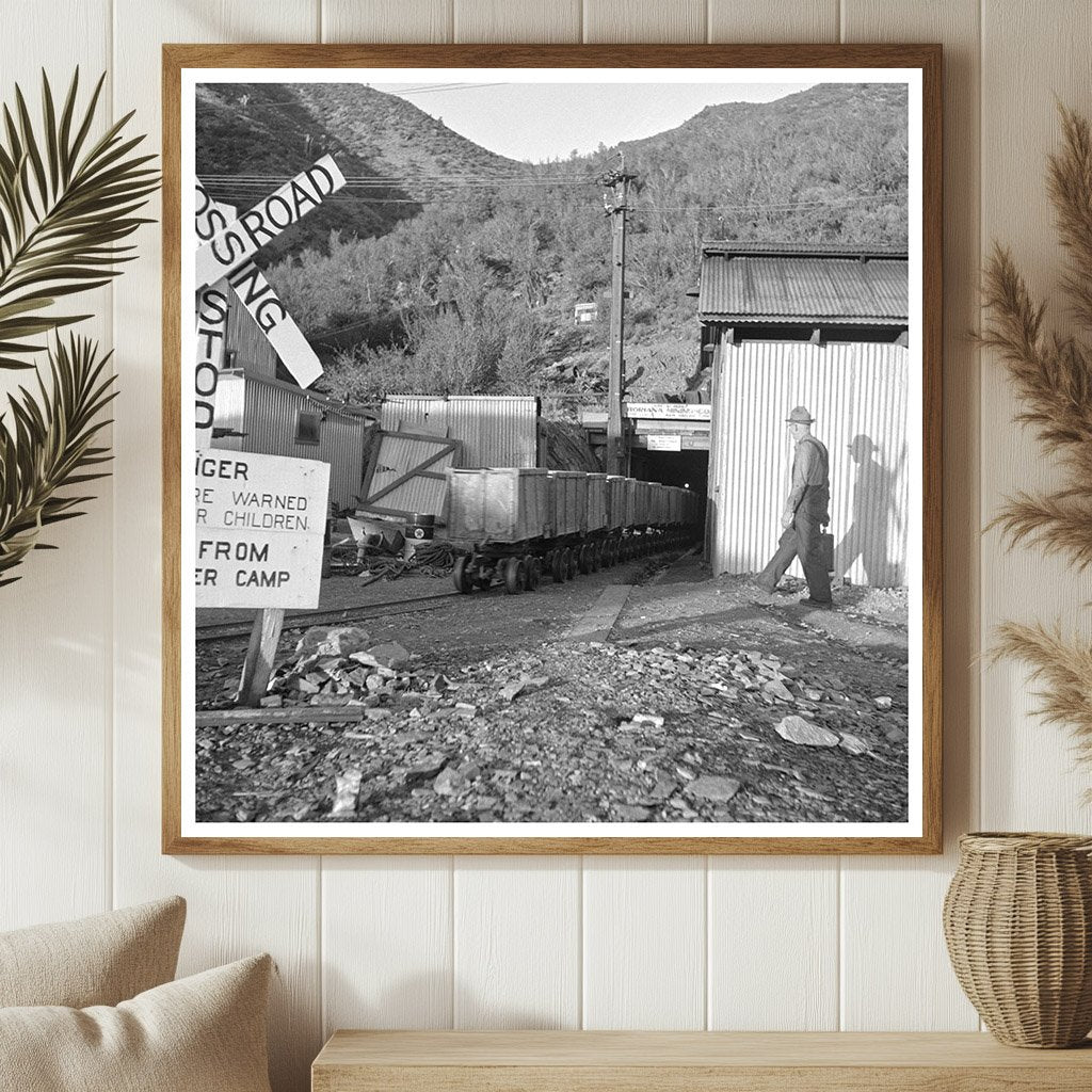 Miner Approaching Train of Tungsten Ore Cars Arizona 1940 - Available at KNOWOL