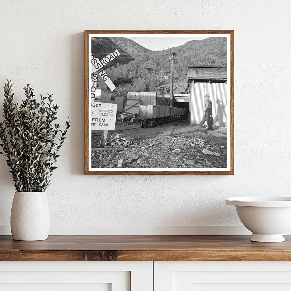 Miner Approaching Train of Tungsten Ore Cars Arizona 1940 - Available at KNOWOL