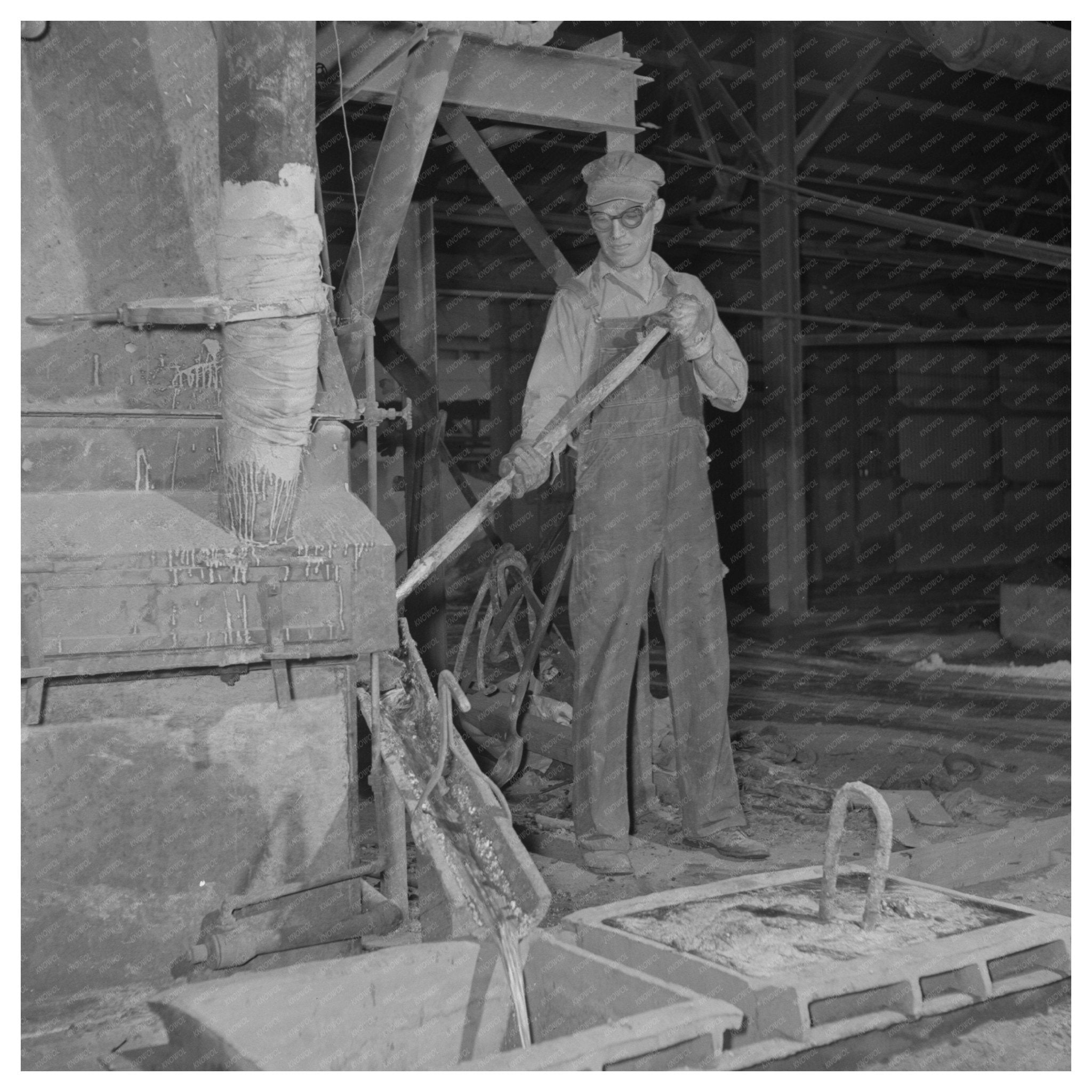 Molten Zinc Flowing from Furnace at Eagle - Picher Plant 1942 - Available at KNOWOL