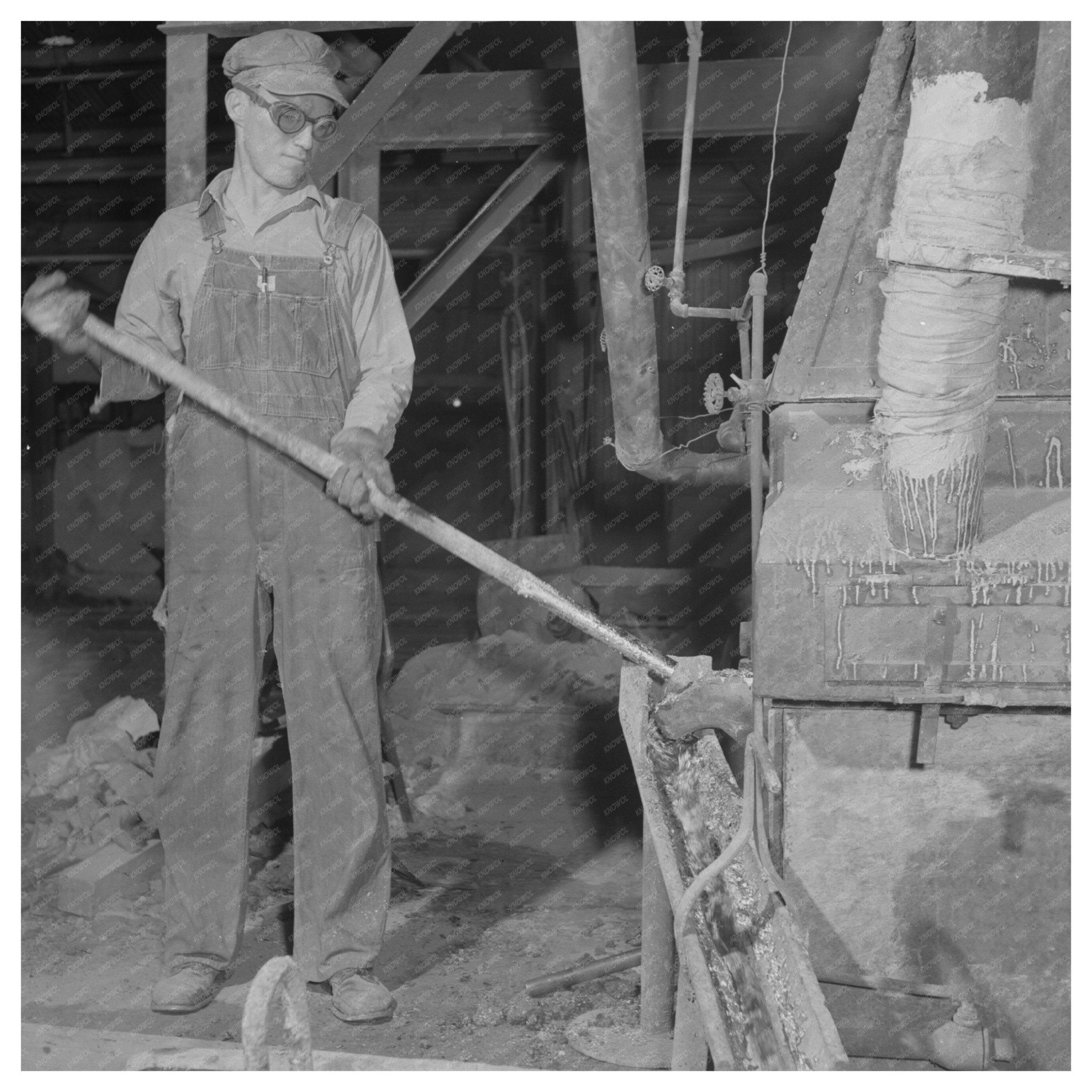 Molten Zinc Flowing from Furnace at Eagle - Picher Plant 1943 - Available at KNOWOL