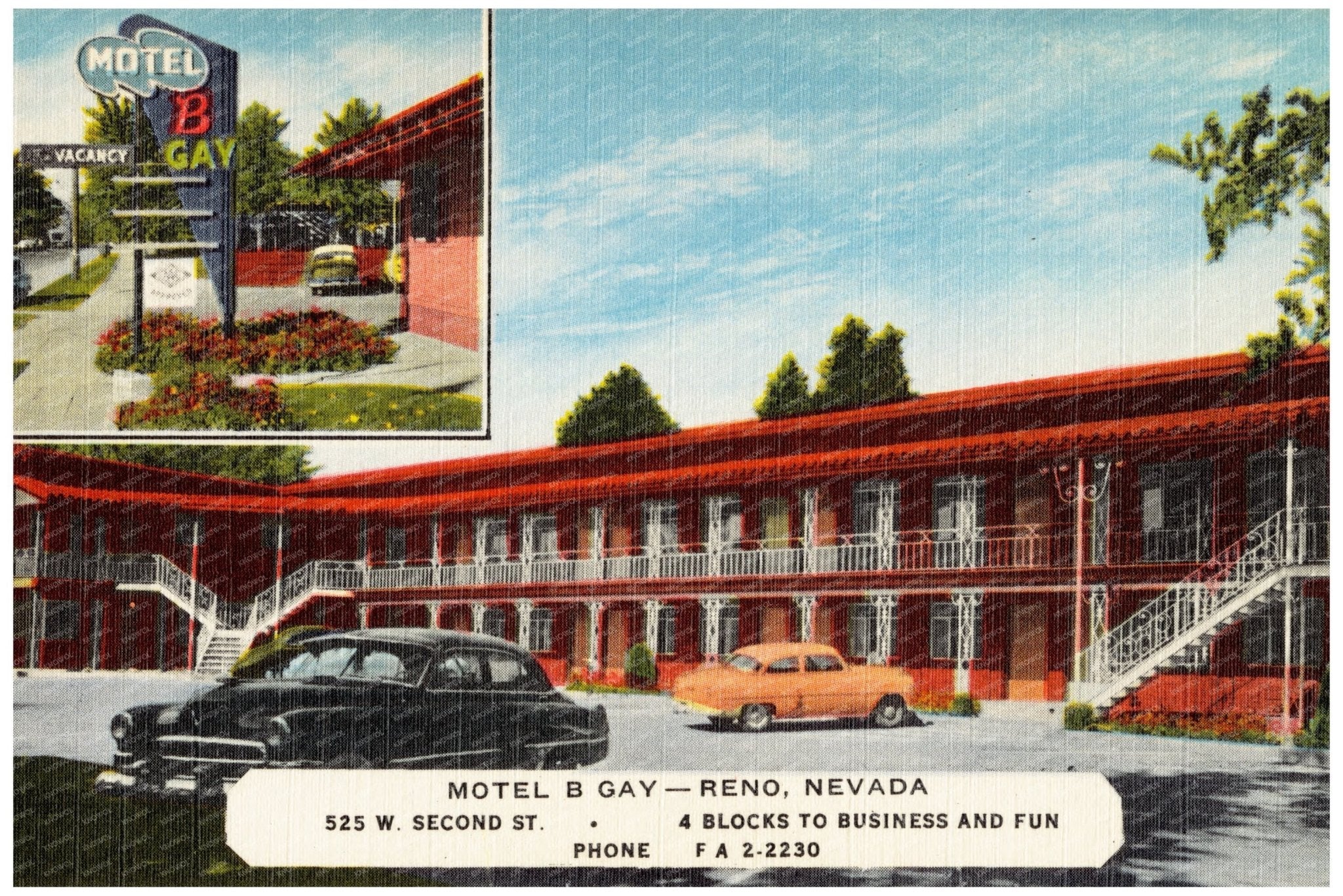 Motel B Gay Vintage Postcard Reno Nevada 1930 - 1945 - Available at KNOWOL