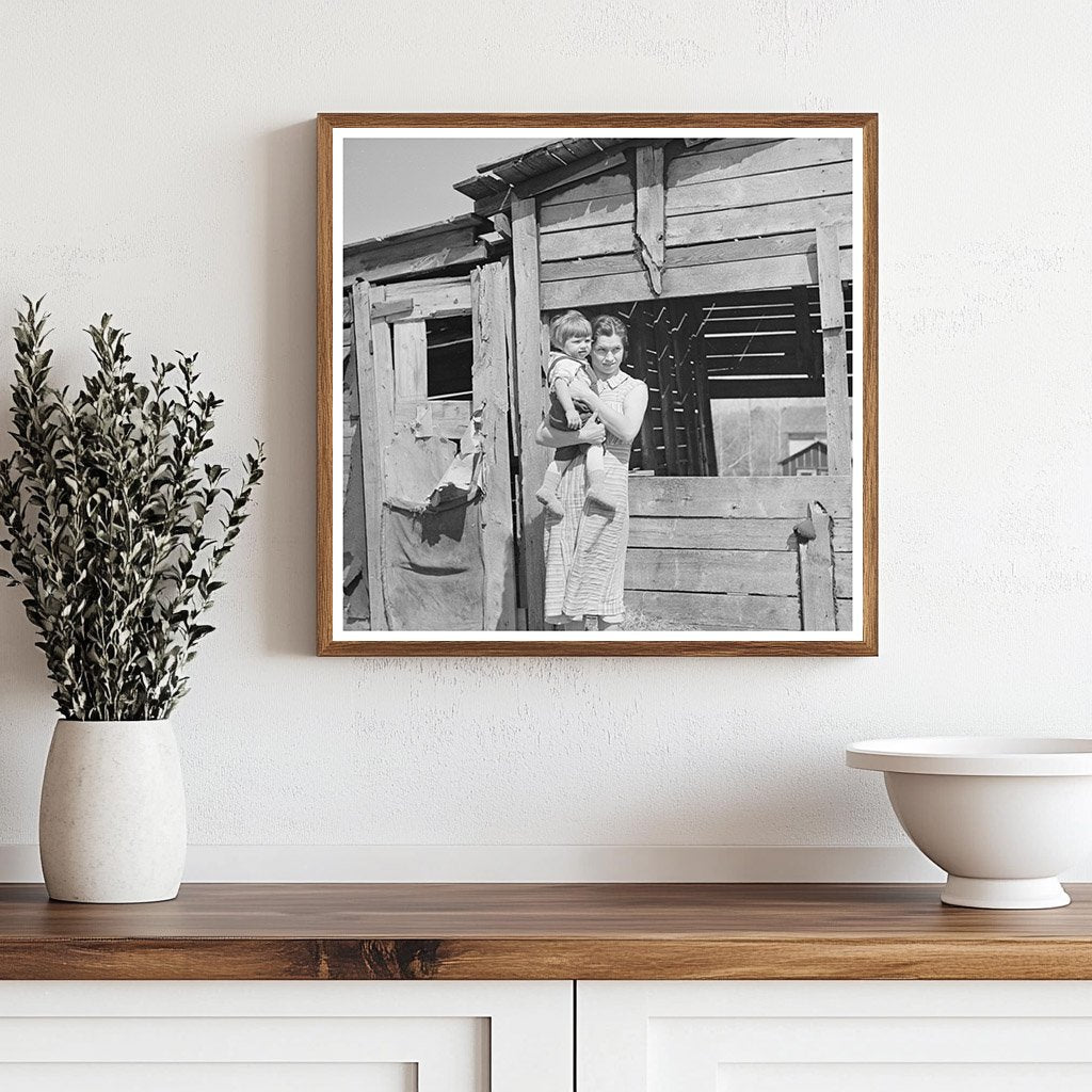 Mother and Child Outside Woodshed Gibbs City Michigan 1937 - Available at KNOWOL