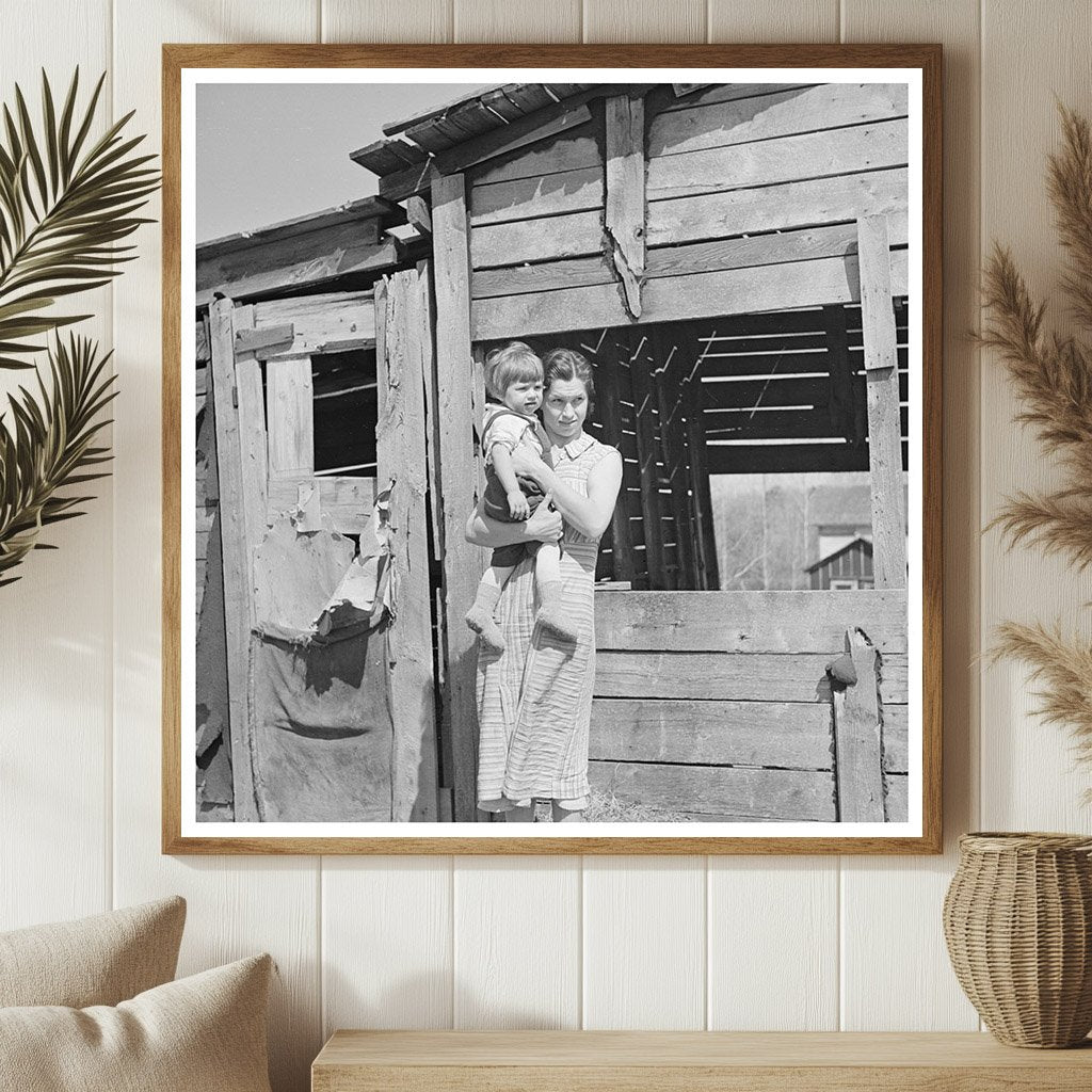 Mother and Child Outside Woodshed Gibbs City Michigan 1937 - Available at KNOWOL