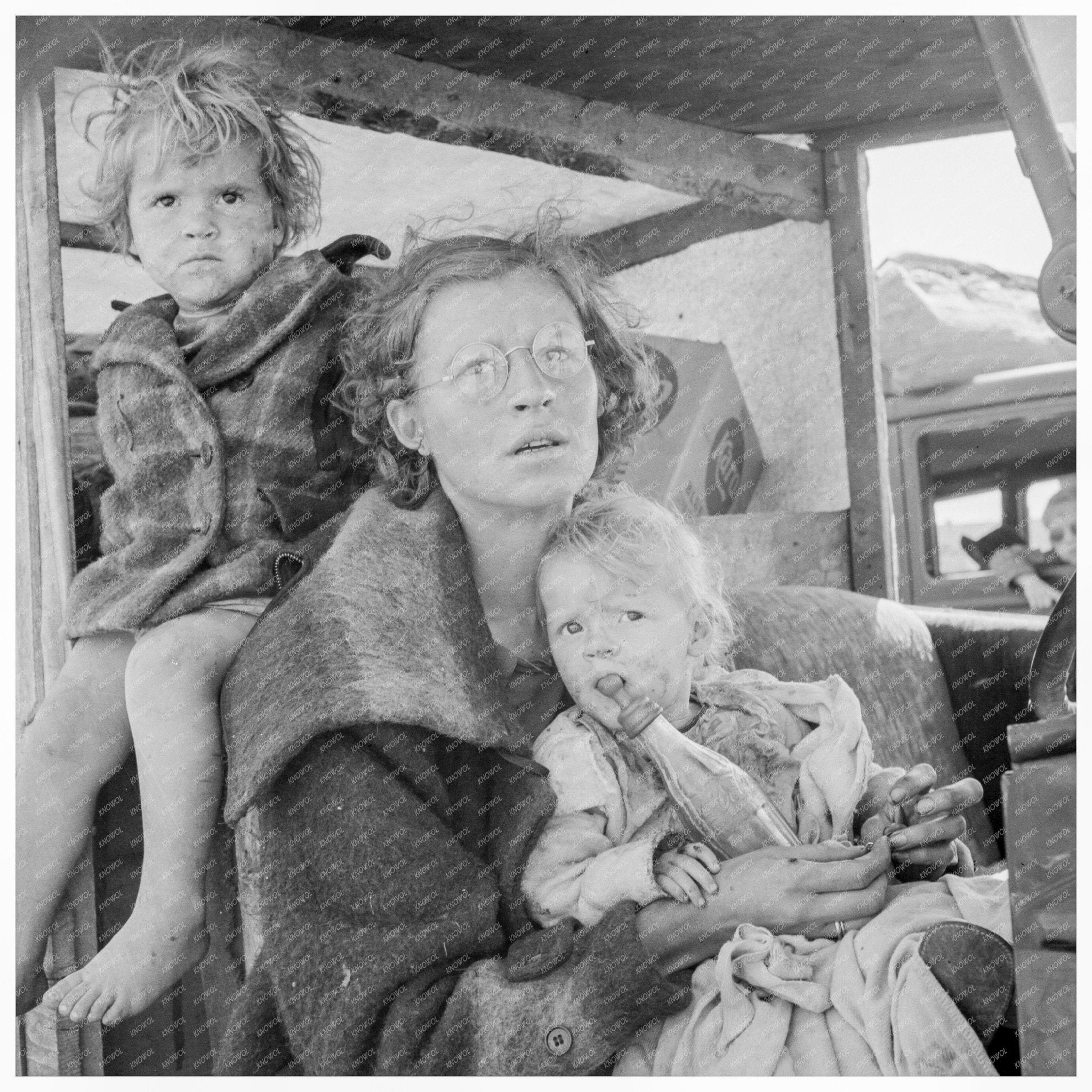 Mother and Children on Rural Road Tulelake 1939 - Available at KNOWOL