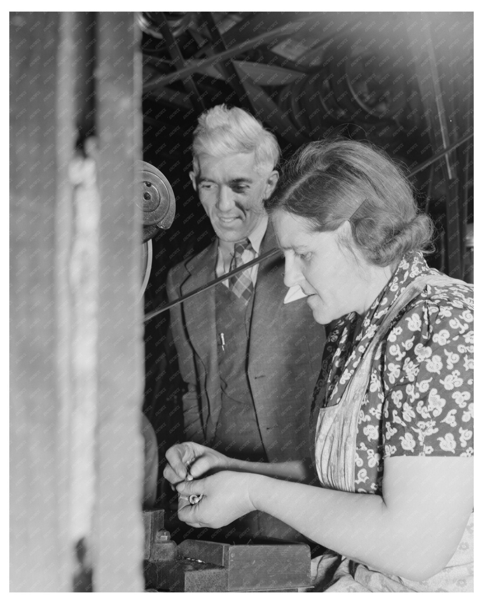 Mrs. Dante Operating Burring Machine in 1942 Connecticut - Available at KNOWOL