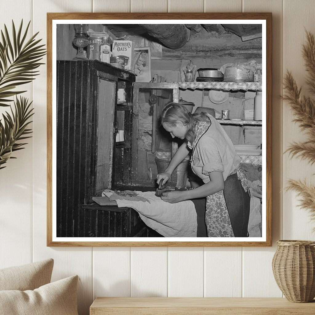 Mrs. Faro Caudill Ironing in Pie Town New Mexico 1940 - Available at KNOWOL