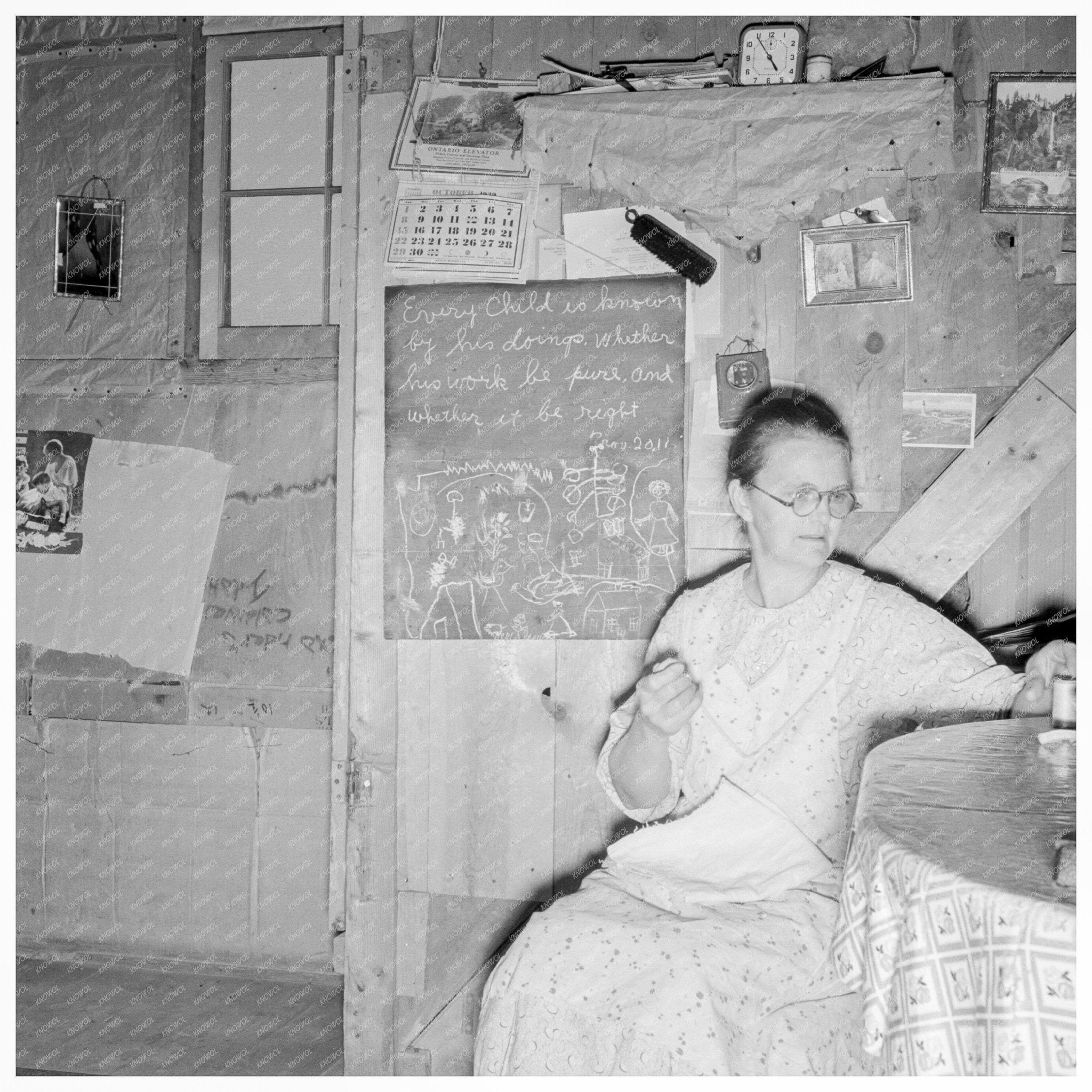 Mrs. Hull in One - Room Dugout Home Oregon October 1939 - Available at KNOWOL