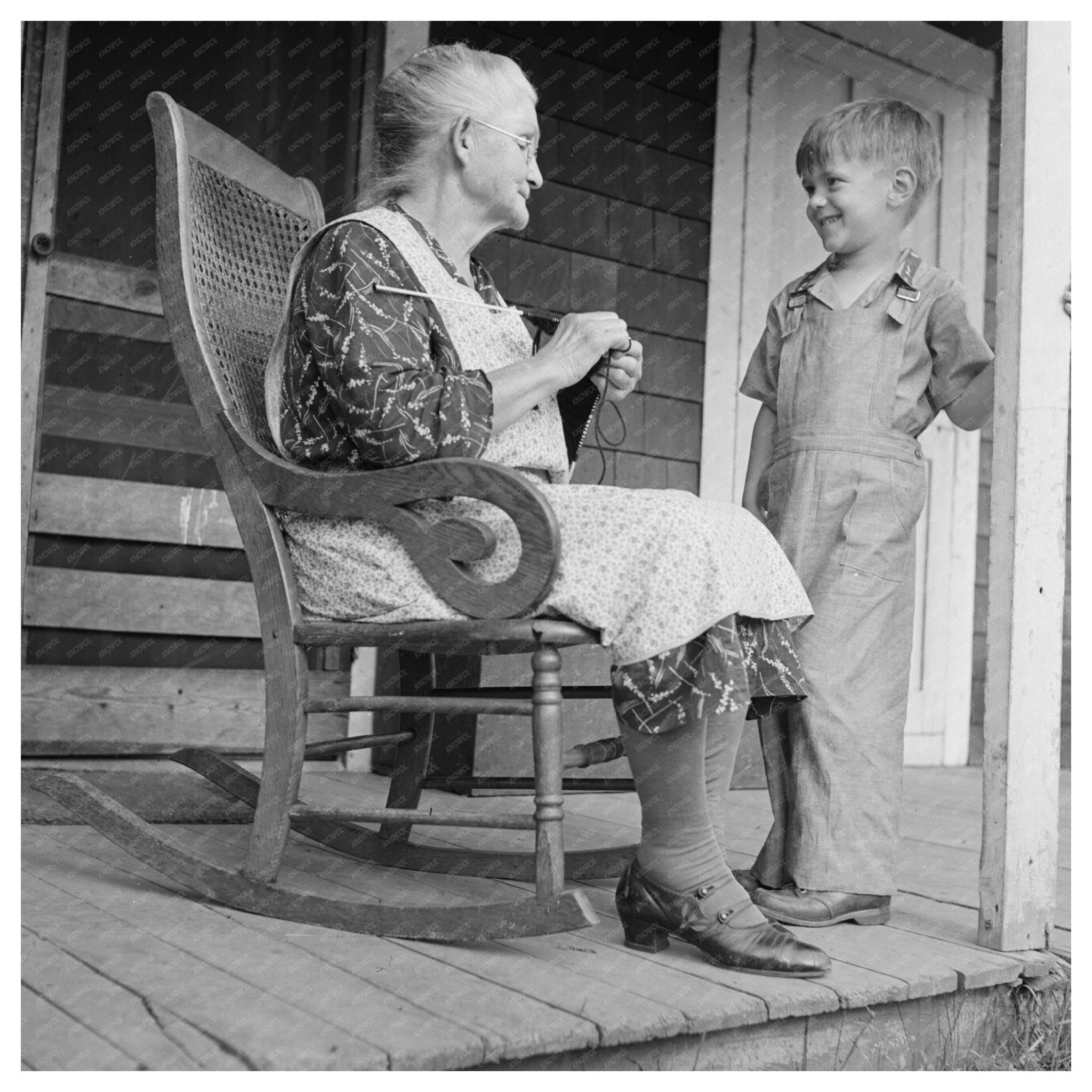 Mrs. Myrtle Ormsbee Knitting with Grandson 1940 - Available at KNOWOL