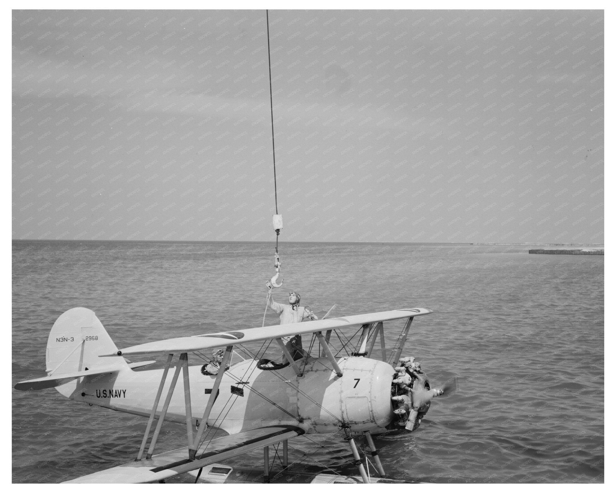 N3N Navy Training Ship Landing August 1942 Vintage Photo - Available at KNOWOL