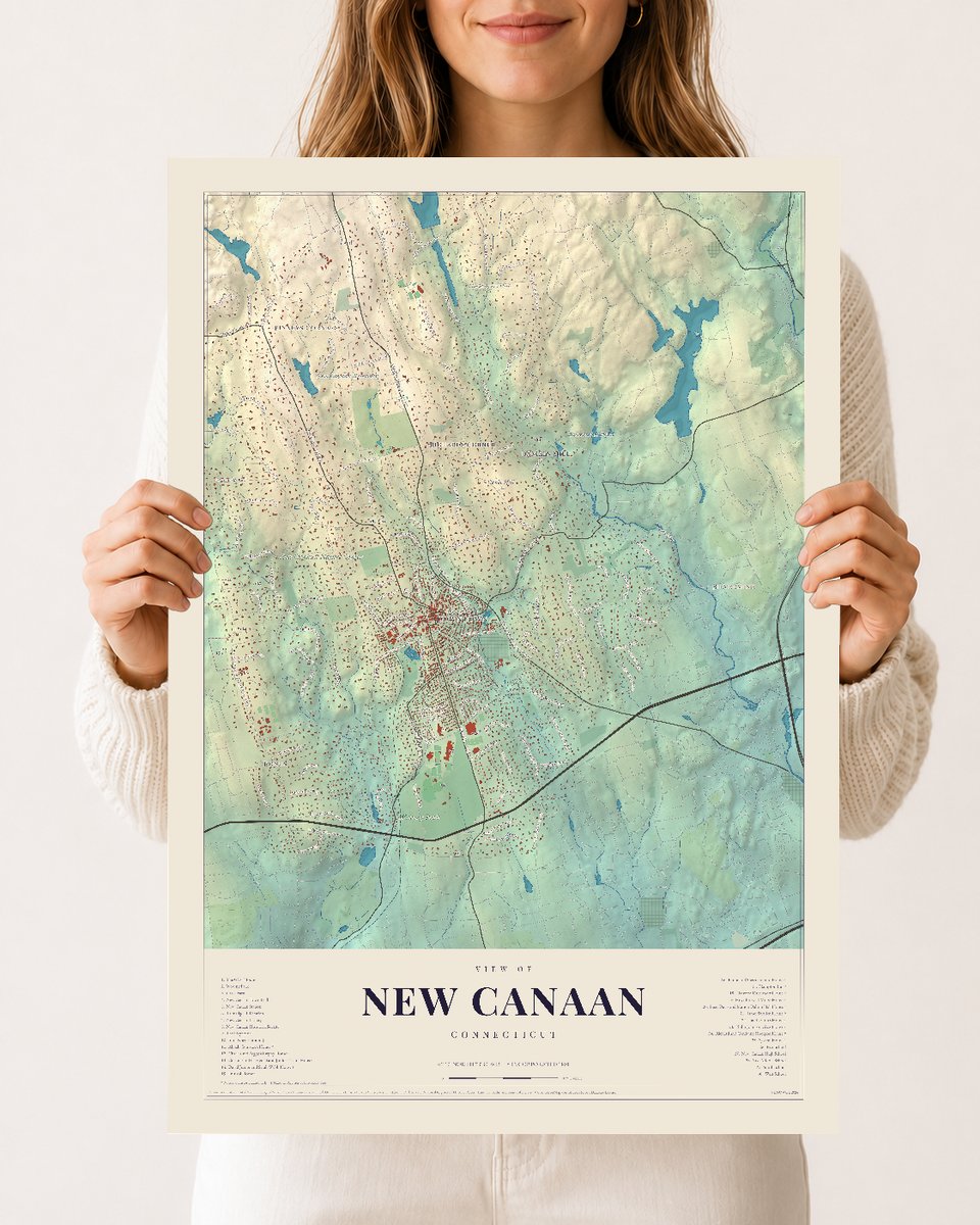 New Canaan, Connecticut map print, 12 x 18 archival matte print