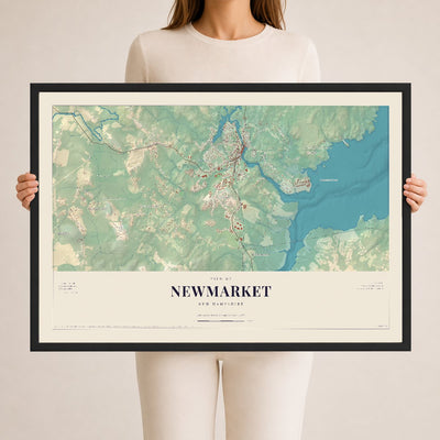 Newmarket, New Hampshire map print, 24 x 36 in black wood frame