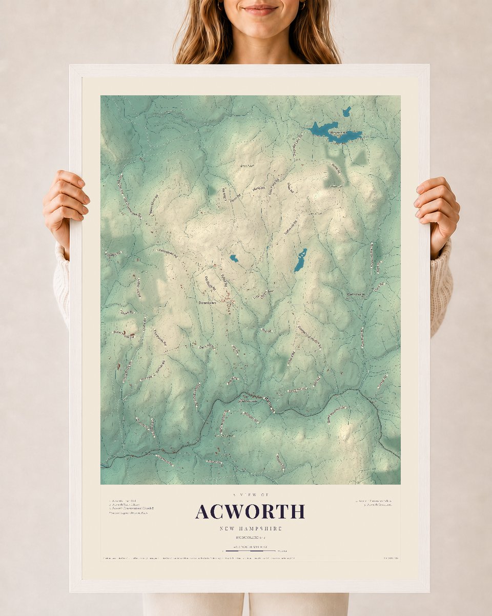NH Current Atlas 2026 | Acworth | 24" x 36" | W/ White Ayous Wood Frame