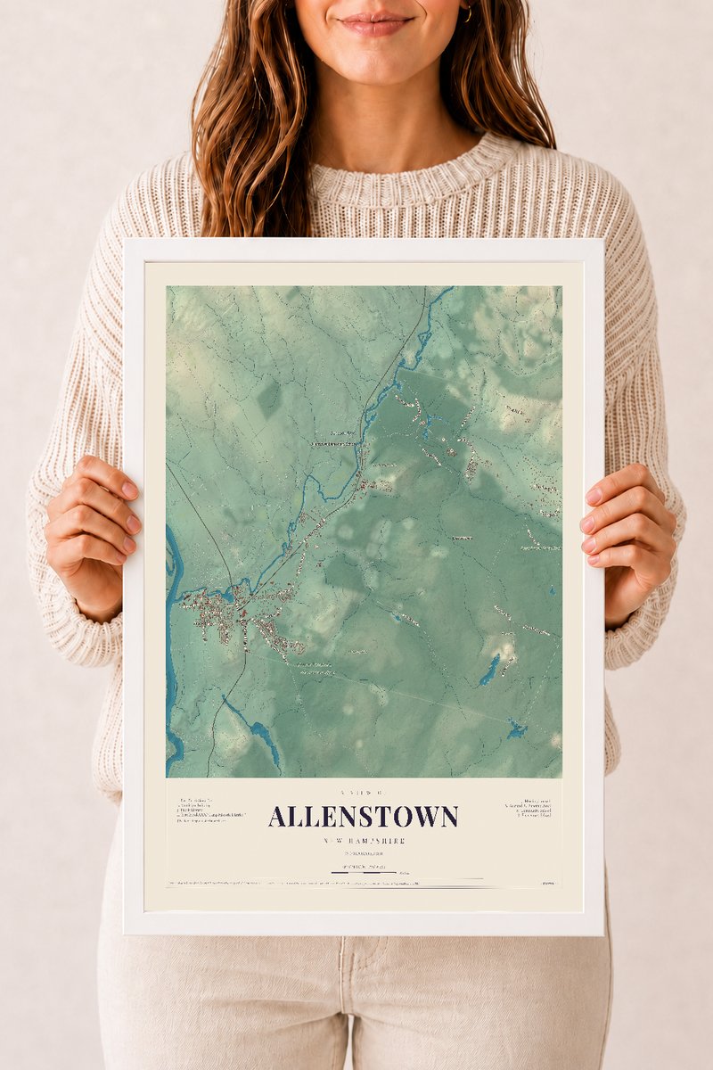 NH Current Atlas 2026 | Allenstown | 12" x 18" | W/ White Ayous Wood Frame