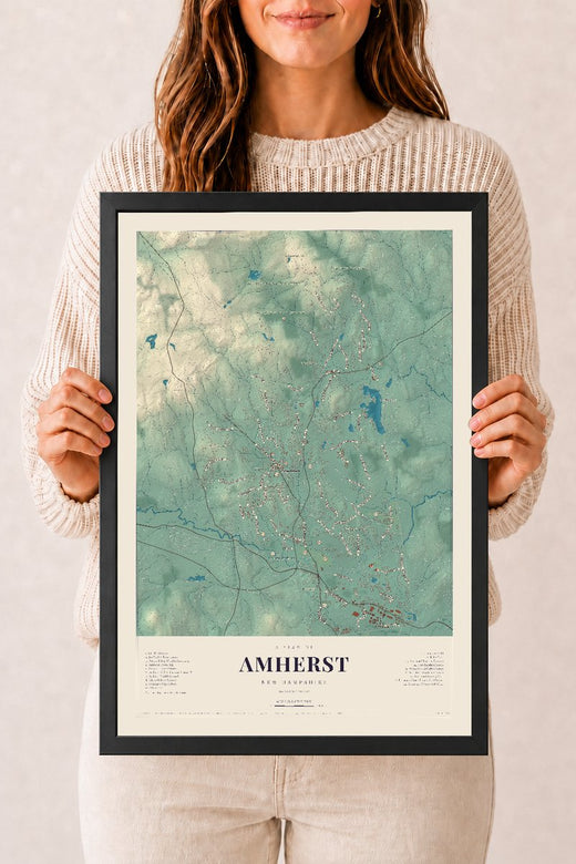 Map of Amherst, New Hampshire, 12 x 18 inch print in a black wood frame