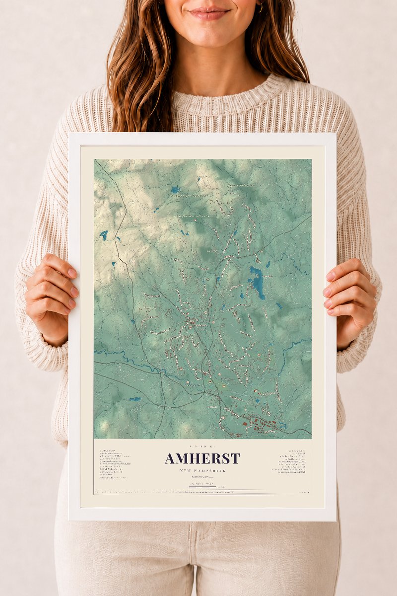NH Current Atlas 2026 | Amherst | 12" x 18" | W/ White Ayous Wood Frame
