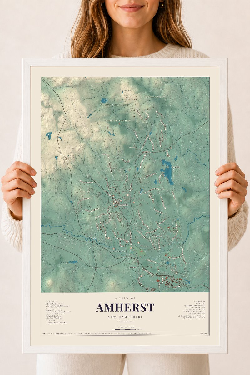 NH Current Atlas 2026 | Amherst | 18" x 24" | W/ White Ayous Wood Frame