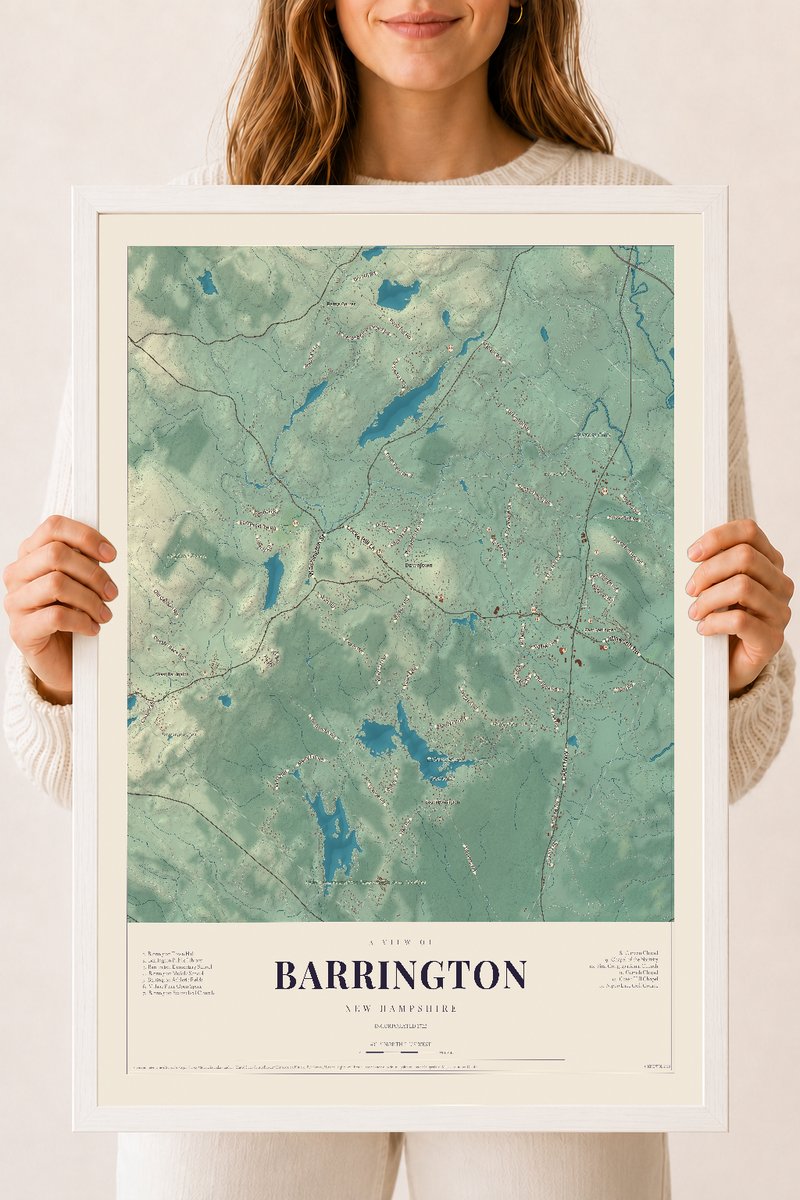 NH Current Atlas 2026 | Barrington | 18" x 24" | W/ White Ayous Wood Frame
