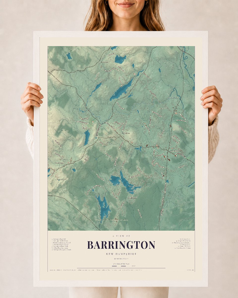 NH Current Atlas 2026 | Barrington | 24" x 36" | W/ White Ayous Wood Frame