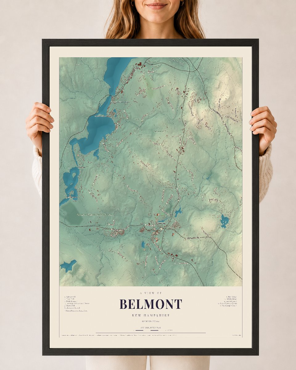 NH Current Atlas 2026 | Belmont | 24" x 36" | W/ Black Ayous Wood Frame