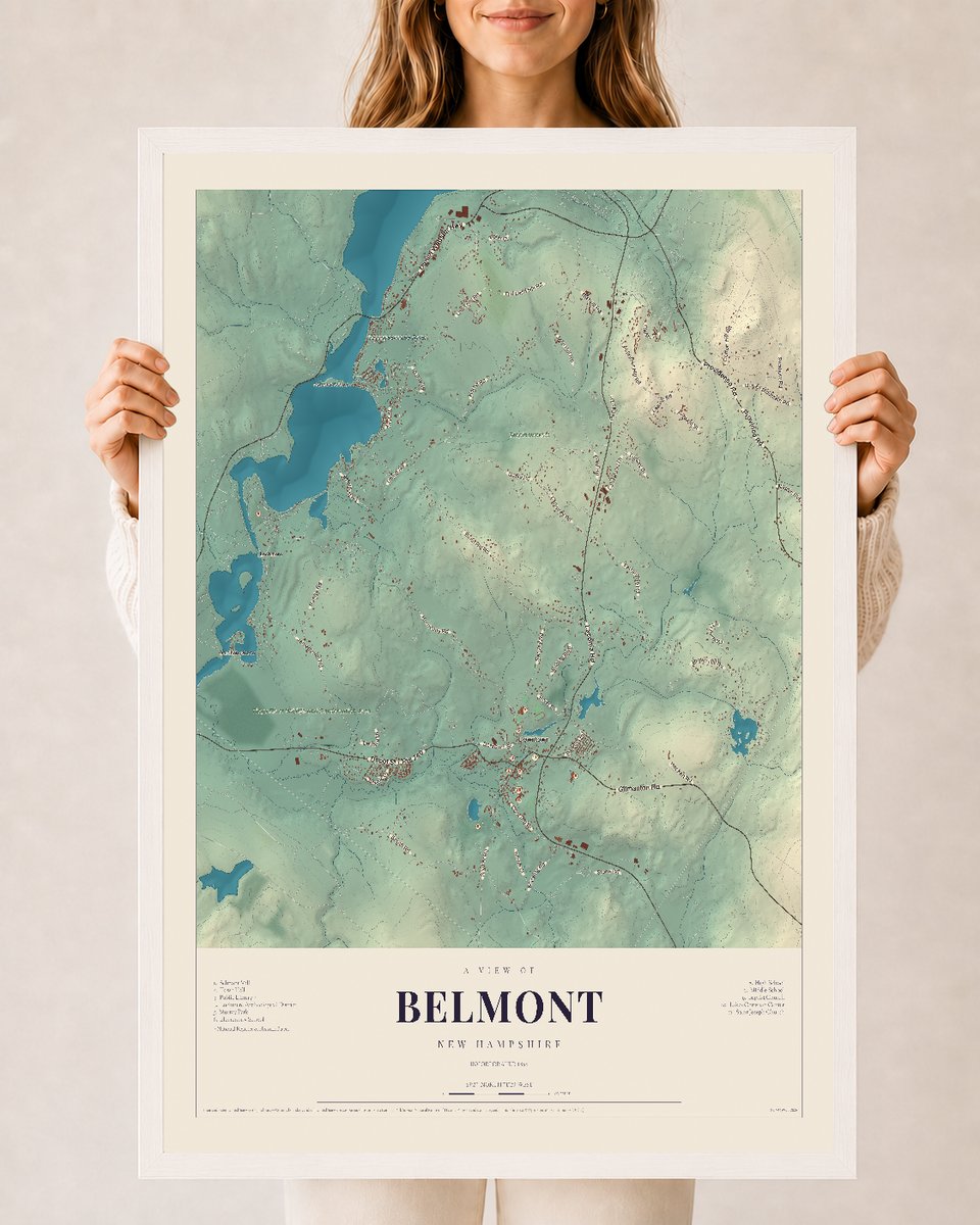 NH Current Atlas 2026 | Belmont | 24" x 36" | W/ White Ayous Wood Frame