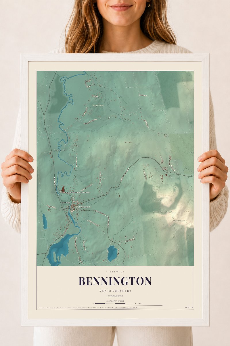 NH Current Atlas 2026 | Bennington | 18" x 24" | W/ White Ayous Wood Frame