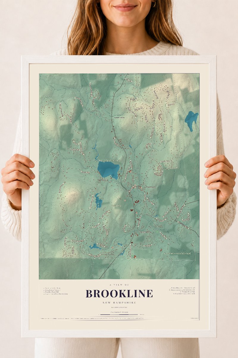 NH Current Atlas 2026 | Brookline | 18" x 24" | W/ White Ayous Wood Frame
