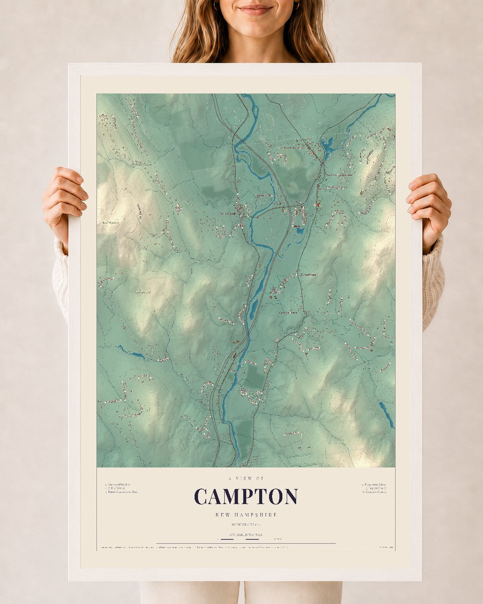 NH Current Atlas 2026 | Campton | 24" x 36" | W/ White Ayous Wood Frame