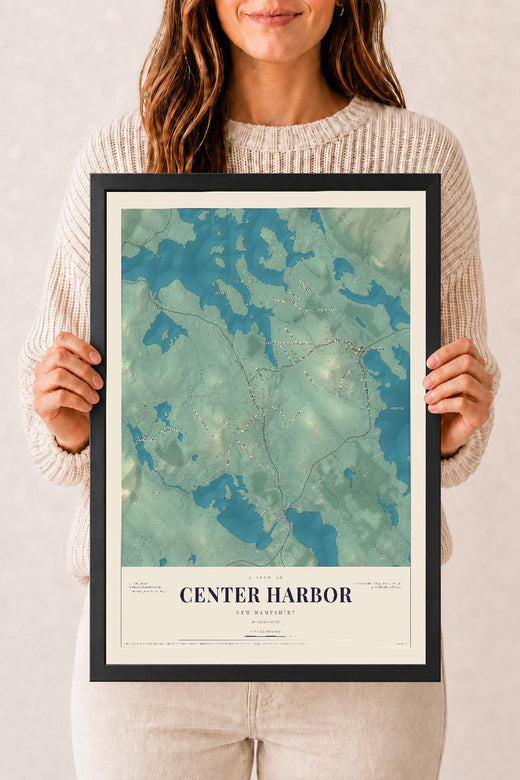 Map of Center Harbor, New Hampshire, 12 x 18 inch print in a black wood frame