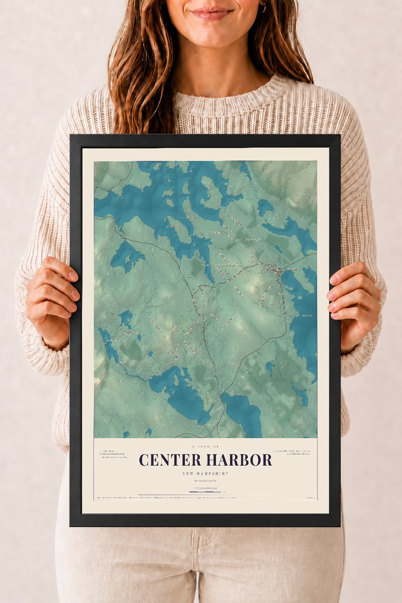 NH Current Atlas 2026 | Center Harbor | 12" x 18" | W/ Black Ayous Wood Frame