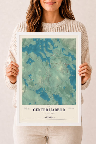 NH Current Atlas 2026 | Center Harbor | 12" x 18" | W/ White Ayous Wood Frame