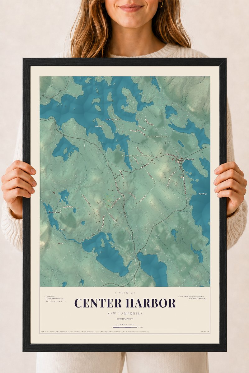 NH Current Atlas 2026 | Center Harbor | 18" x 24" | W/ Black Ayous Wood Frame