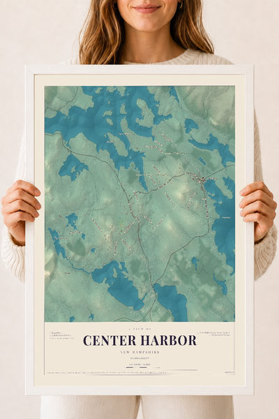 NH Current Atlas 2026 | Center Harbor | 18" x 24" | W/ White Ayous Wood Frame