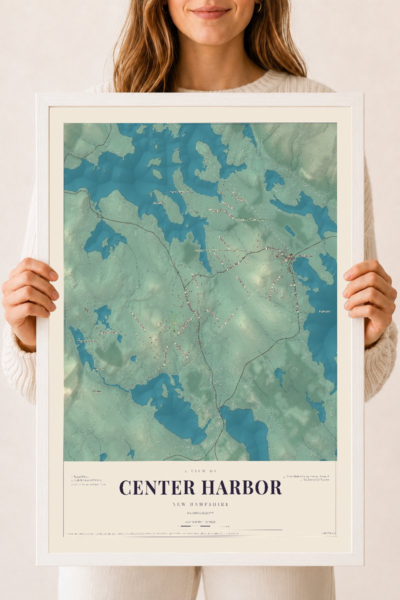 NH Current Atlas 2026 | Center Harbor | 18" x 24" | W/ White Ayous Wood Frame