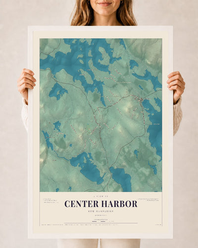 NH Current Atlas 2026 | Center Harbor | 24" x 36" | W/ White Ayous Wood Frame