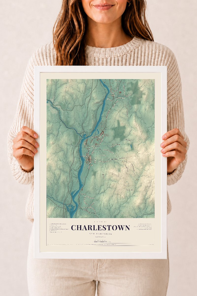 NH Current Atlas 2026 | Charlestown | 12" x 18" | W/ White Ayous Wood Frame