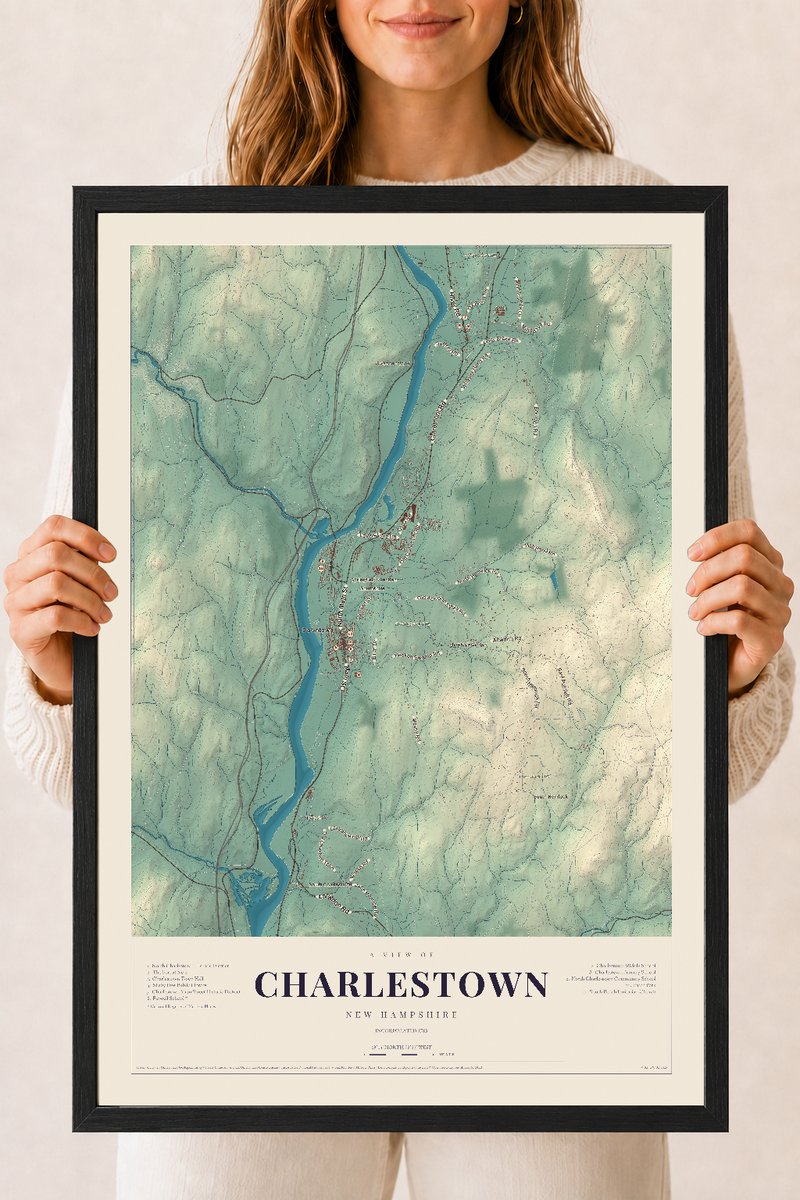 NH Current Atlas 2026 | Charlestown | 18" x 24" | W/ Black Ayous Wood Frame