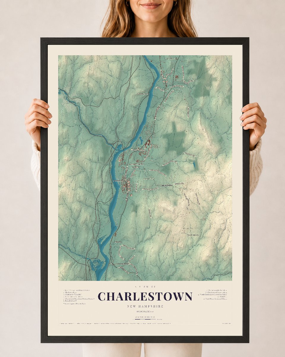 NH Current Atlas 2026 | Charlestown | 24" x 36" | W/ Black Ayous Wood Frame