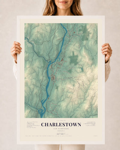 NH Current Atlas 2026 | Charlestown | 24" x 36" | W/ White Ayous Wood Frame