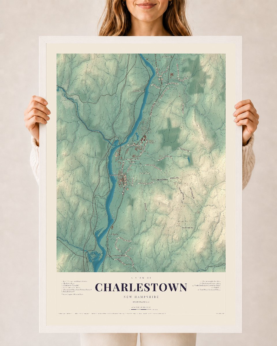 NH Current Atlas 2026 | Charlestown | 24" x 36" | W/ White Ayous Wood Frame