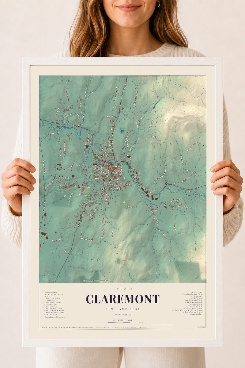 NH Current Atlas 2026 | Claremont | 18" x 24" | W/ White Ayous Wood Frame